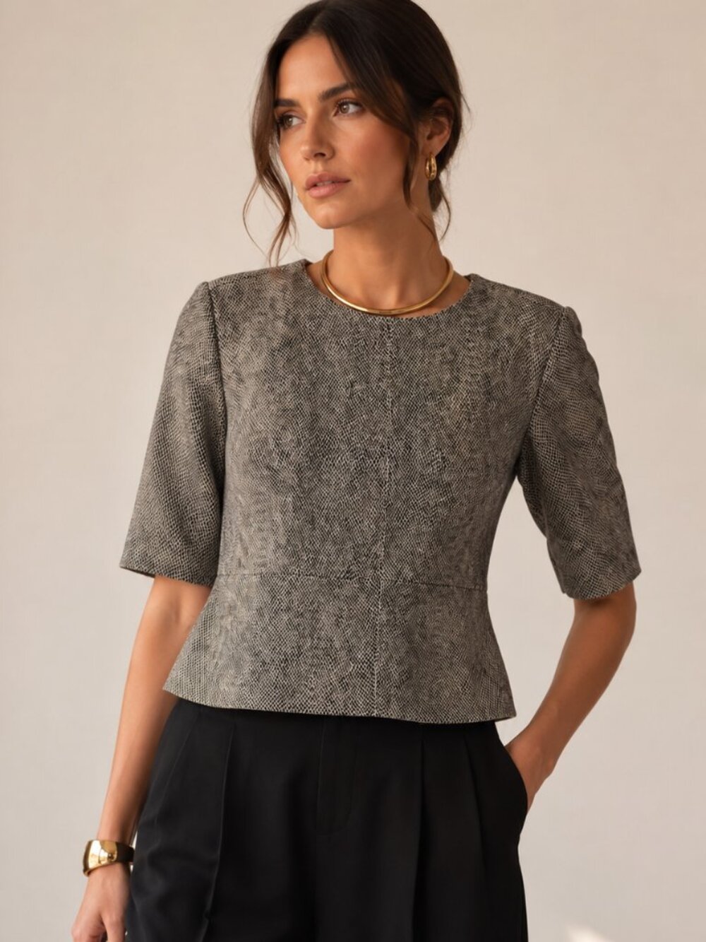 Rino & Pelle Vegan Leather Top 40 Luxe Snake Print Stretch Blouse